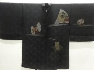 大正ロマン　漆鼓に翁模様織出し一つ紋絵羽織